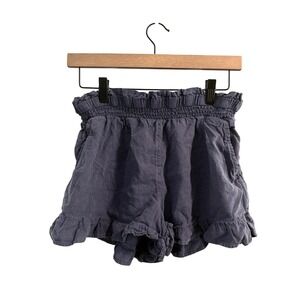 Aerie Blue Linen Blend Ruffle Hem Paperbag Waist Shorts Medium